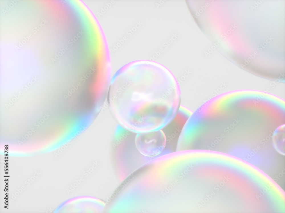 Poster abstract 3d art background. holographic floating liquid blobs, soap bubbles, metaballs.