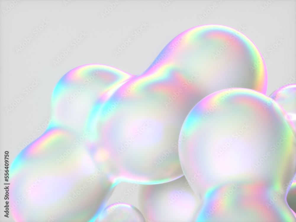 Aufkleber abstract 3d art background. holographic floating liquid blobs, soap bubbles, metaballs.