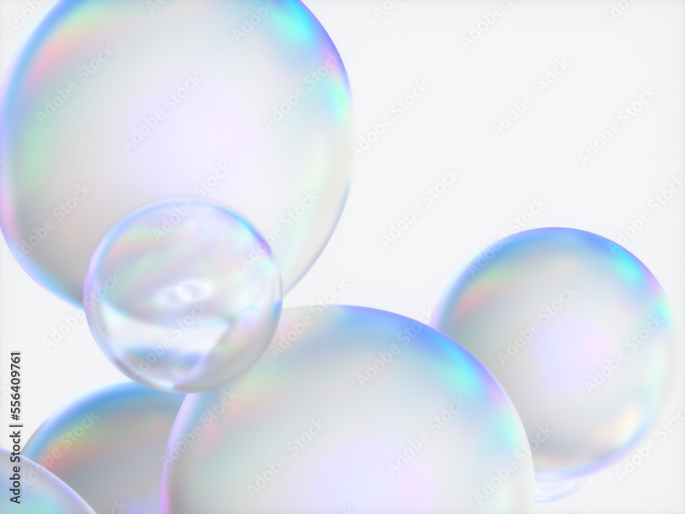 Aufkleber Abstract 3d art background. Holographic floating liquid blobs, soap bubbles, metaballs.