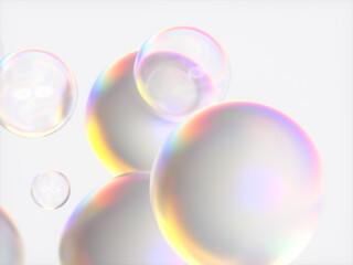 Abstract 3d art background. Holographic floating liquid blobs, soap bubbles, metaballs.