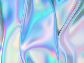 Fototapeta premium Beauty fashion smooth elegant holographic glossy cloth. Abstract 3d art background.