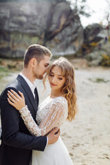 Young wedding couple enjoying romantic moments