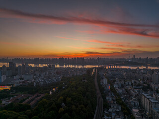 Fototapeta premium Summer evening and night scenery of Yellow Crane Tower Park in Wuhan