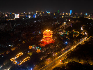Summer evening and night scenery of Yellow Crane Tower Park in Wuhan