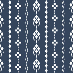 Fototapeta na wymiar Indigo navy blue geometric traditional ethnic pattern Ikat seamless pattern abstract design for fabric print cloth dress carpet curtains and sarong Aztec African Indian Indonesian 