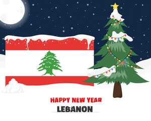Naklejka na ściany i meble Happy new year in Lebanon with Christmas tree and snow, banner or content design idea