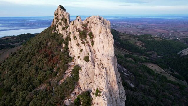 Aerial view of les Dentelles de Montmirail in front of the Mont Ventoux in the french alps