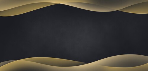 Textured Dark Blue Black Background With Golden Wavy Frame