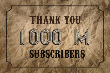 1000 Million subscribers celebration greeting banner with Vintage Design
