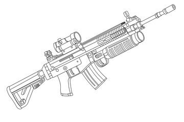 long-barreled weapon line art vector 