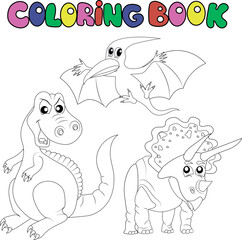 Dinosaur collection. Brontosaurus, Triceratops, Pterodactyl.  Cartoon © Tatfedor
