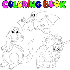 Dinosaur collection. Brontosaurus, Triceratops, Pterodactyl.  Cartoon