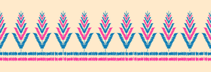 Border ethnic ikat pattern art. folk embroidery, and Mexican style. Aztec geometric ornament print. Design for background, illustration, fabric, clothing, textile, print, batik.