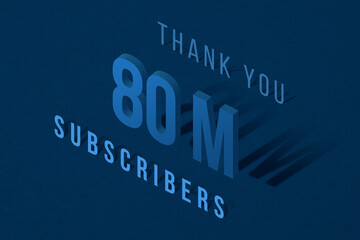 80 Million  subscribers celebration greeting banner with Isomatric Design