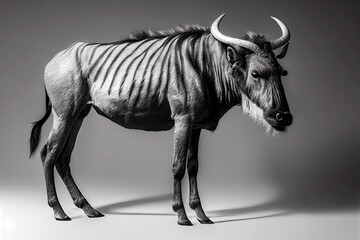 African wildebeest standing in studio (Generative AI)
