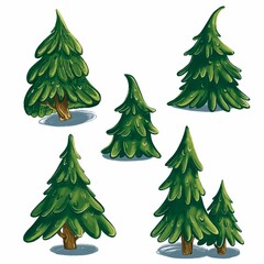 set of christmas trees. Color hand draw illustration.
