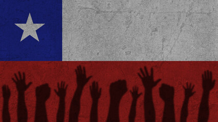 Protesters hands shadow on Chile flag, political news banner, against the decision concept