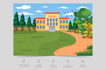 School building nature scene. A scene of school. Natural environment scenes landscape