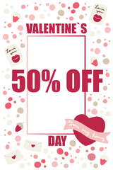Special offer Valentines Day poster. Sale card with hand drawn illustration