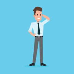 Stressed businessman, with blue background.