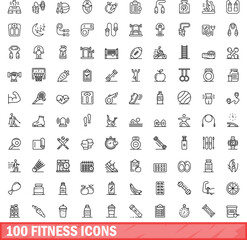 100 fitness icons set. Outline illustration of 100 fitness icons vector set isolated on white background