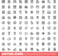 100 fuel icons set. Outline illustration of 100 fuel icons vector set isolated on white background