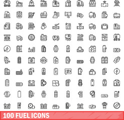 100 fuel icons set. Outline illustration of 100 fuel icons vector set isolated on white background