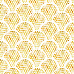 Seamless golden pattern. Wavy geometric ornament. Cute festive background. Grunge texture.