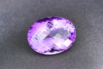 Natural Uruguay amethyst gemstone. Oval checker faceted, big size violet or purple color loose...