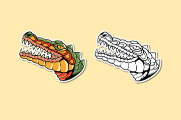 Sticker illustration of traditional art crocodile head