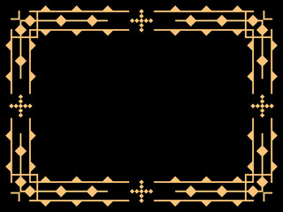 Art deco frame. Vintage linear border. Design a template for invitations, leaflets and greeting cards. Geometric golden frame. The style of the 1920s - 1930s. Vector illustration