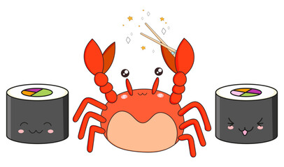Funny crab and sushi