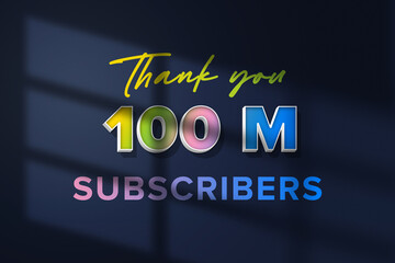 Naklejka na ściany i meble 100 Million subscribers celebration greeting banner with 3D Extrude Design