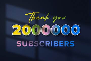 2000000 subscribers celebration greeting banner with 3D Extrude Design