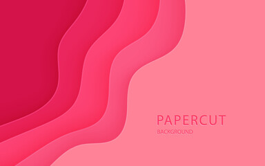 Multi layers pink color texture 3D papercut layers in gradient vector banner. Abstract paper cut art background design for website template. Topography map concept or smooth origami paper cut