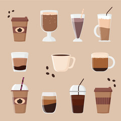 Set Coffee elements, Coffee cups for taking coffee with you