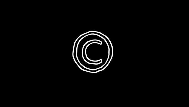 Copyright icon sign or symbol. White Highlight Elements. Doodle loop animation. doodle style on transparent background. Jittery Artistic Motion. scribble seamless loop animation.