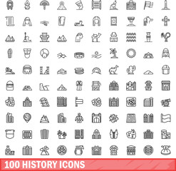100 history icons set. Outline illustration of 100 history icons vector set isolated on white background