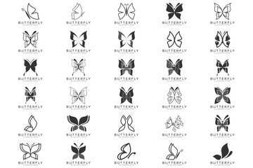 butterfly logo, Set of butterfly silhouettes isolated on white background, such as idea of logo