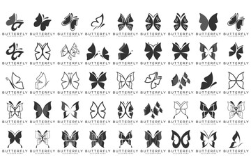 Fototapeta premium butterfly logo, Set of butterfly silhouettes isolated on white background, such as idea of logo