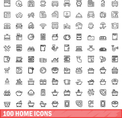 100 home icons set. Outline illustration of 100 home icons vector set isolated on white background