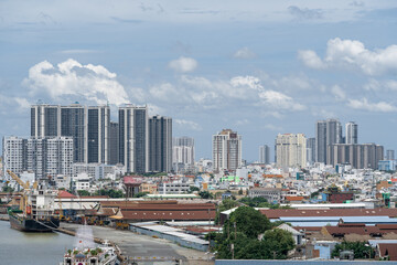 Ho Chi Minh City, Viet Nam 10 July, 2022: Royalty high quality stock image aerial view of Ho Chi Minh city, Vietnam
