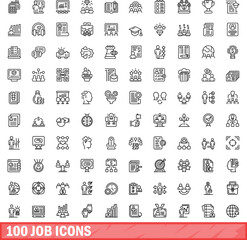 100 job icons set. Outline illustration of 100 job icons vector set isolated on white background