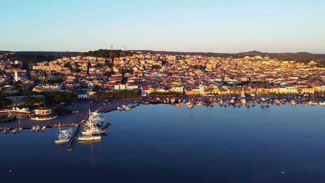 Beautiful aerial view of small fishing town of Sant'Antioco in south Sardinia