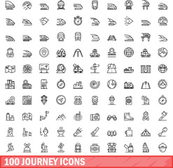 100 journey icons set. Outline illustration of 100 journey icons vector set isolated on white background