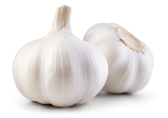 Garlic bulb isolated. Garlic bulbs on white background. White garlic bulb composition. With...