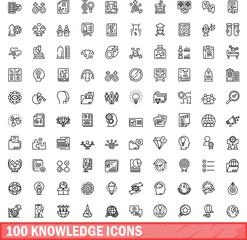100 knowledge icons set. Outline illustration of 100 knowledge icons vector set isolated on white background