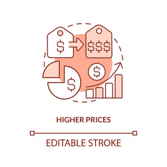 Higher prices terracotta concept icon. Disadvantage of mergers abstract idea thin line illustration. Budget and economy. Isolated outline drawing. Editable stroke. Arial, Myriad Pro-Bold fonts used