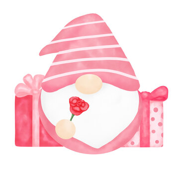 Pink Gnome. Valentines Day. Cute Gnome. Cartoon Character.