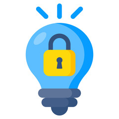 Padlock with lightbulb, icon of locked idea 